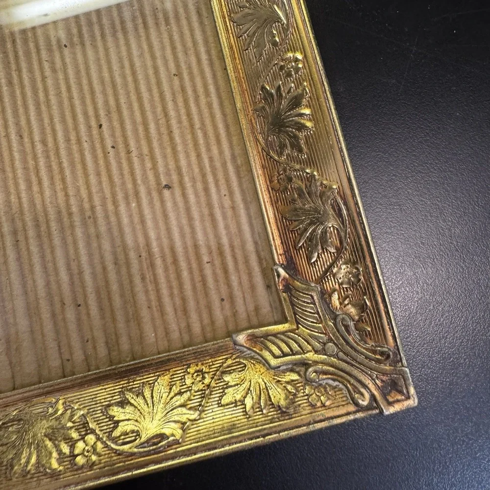 Vtg 8x10 Floral Pierced Brass Picture Photo Frame Ornate Gold Metal Hollywood
